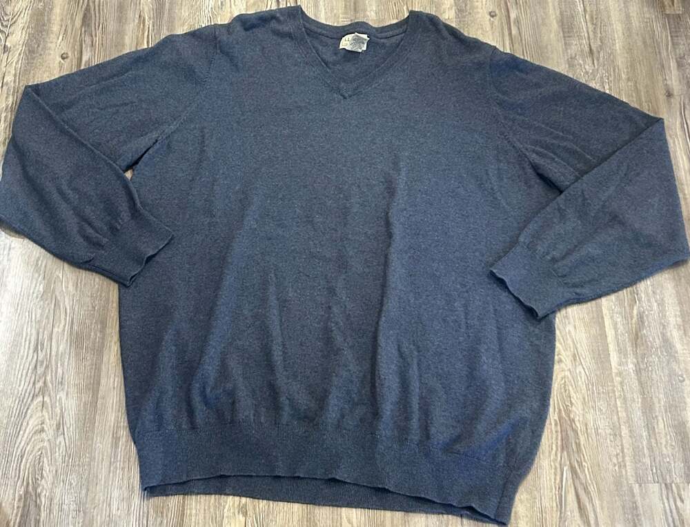 L.L.Bean XXL Tall Cotton Cashmere Blend V Neck Sweater Men’s Blue